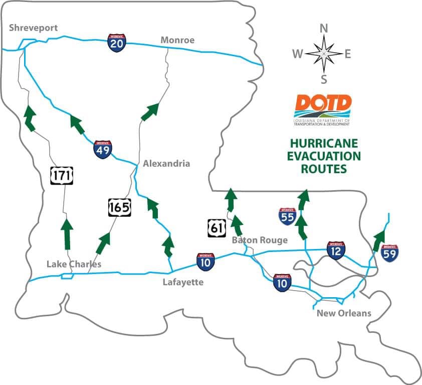 Louisiana Issues Hurricane Evacuation Routes Map | I-10 Exit Guide